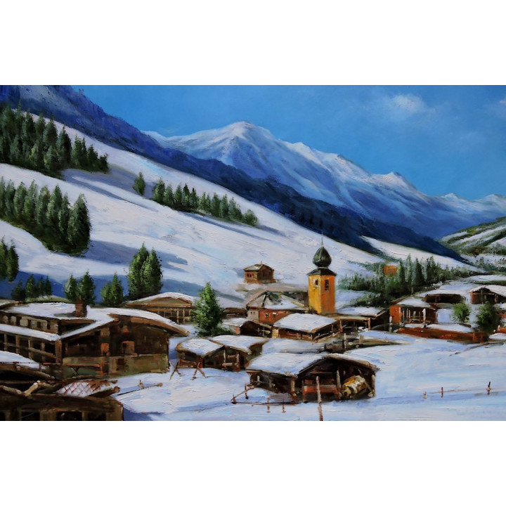 Ölbild Saalbach Hinterglemm Winterlandschaft Ölgemälde 
