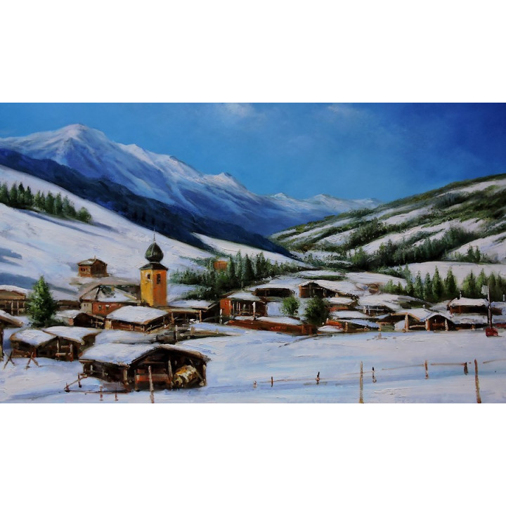 Ölbild Saalbach Hinterglemm Winterlandschaft Ölgemälde 