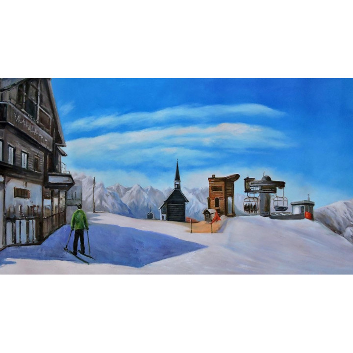 Ölbild Loferer Almen Winterlandschaft Ölgemälde HANDGEMALT 50x110cm 