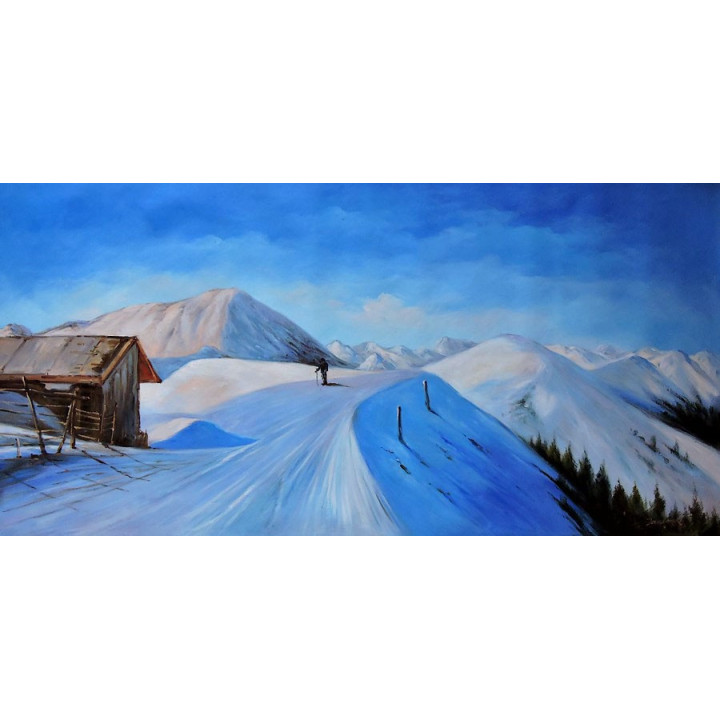 Asitz-Leogang im Winter - handgemaltes Ölbild in 60x120cm