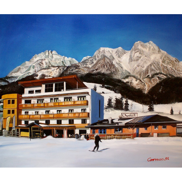 Asitzstubn Hotel Bacher Saalbach Leoganger Steinberge HANDGEMALT 50x60cm