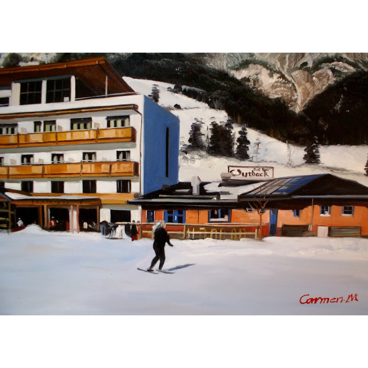 Asitzstubn Hotel Bacher Saalbach Leoganger Steinberge HANDGEMALT 50x60cm