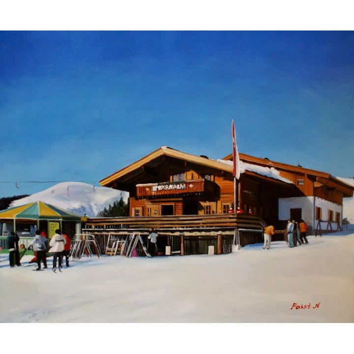 Berggasthaus Bärnalm Saalbach Hinterglemm Bernkogel HANDGEMALT 50x60cm