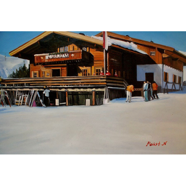 Berggasthaus Bärnalm Saalbach Hinterglemm Bernkogel HANDGEMALT 50x60cm