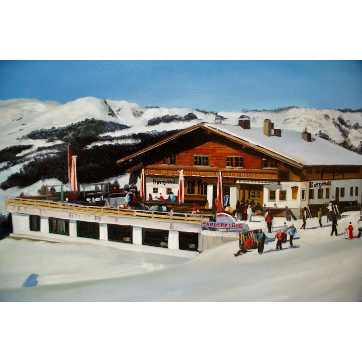 Berggasthaus Bergstadl Saalbach Hinterglemm Westgipfel HANDGEMALT 50x60cm