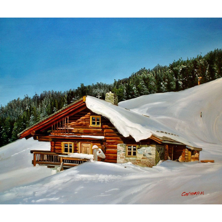 Almhütte neben Rachkuchl Hochwartalm Saalbach HANDGEMALT 50x60cm