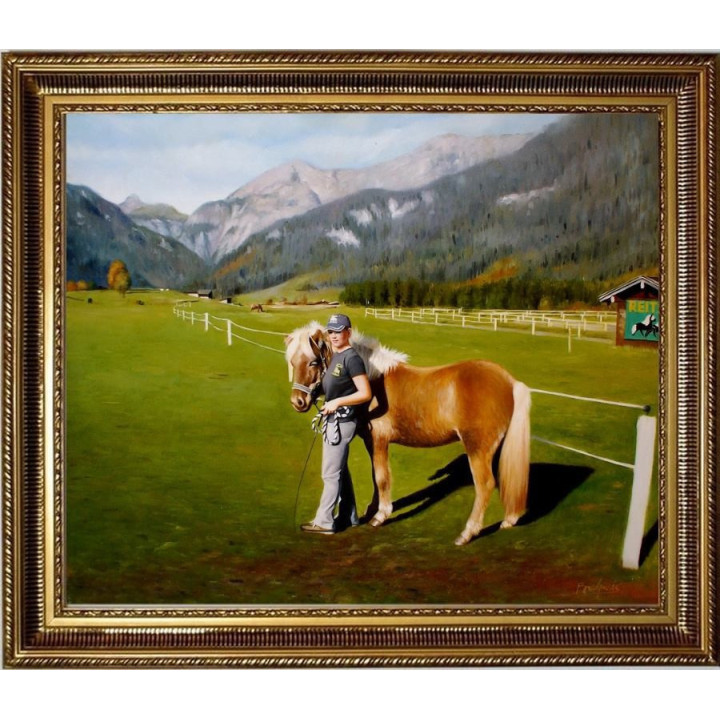 Pferd mit Reiterin HANDGEMALT 50x60cm 