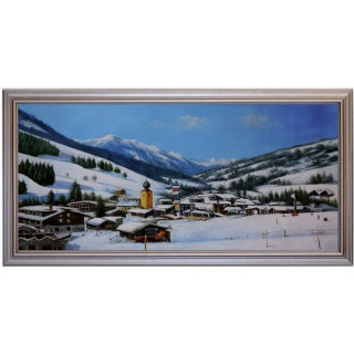 Ölbild Saalbach Hinterglemm Winterlandschaft Ölgemälde HANDGEMALT 50x110cm