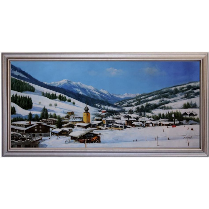 Ölbild Saalbach Hinterglemm Winterlandschaft Ölgemälde HANDGEMALT 50x110cm
