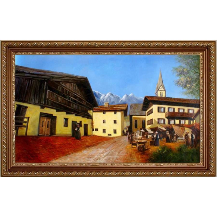 Ölbild Leogang Dorfplatz Anno Ölgemälde HANDGEMALT 60x90cm 