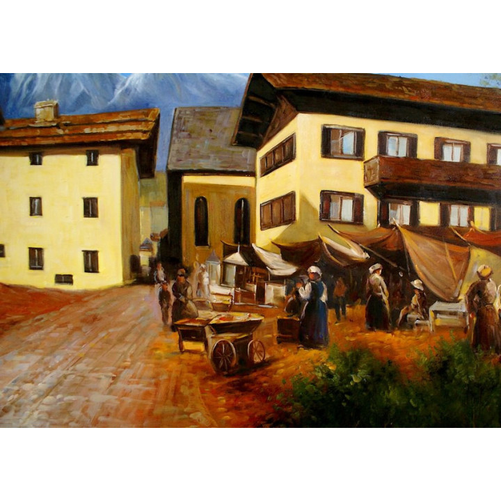 Ölgemälde - alte Ansicht  v. SALZBURG - Stadttheater mit alten Autos -UNIKAT auf ÖL