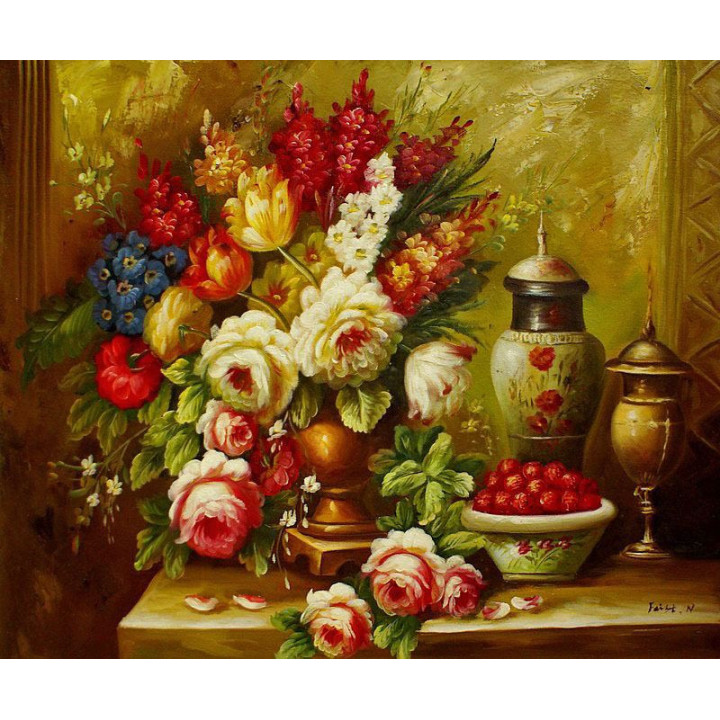 Blumengemälde - handgemaltes Ölbild in 60x50cm - 1-103