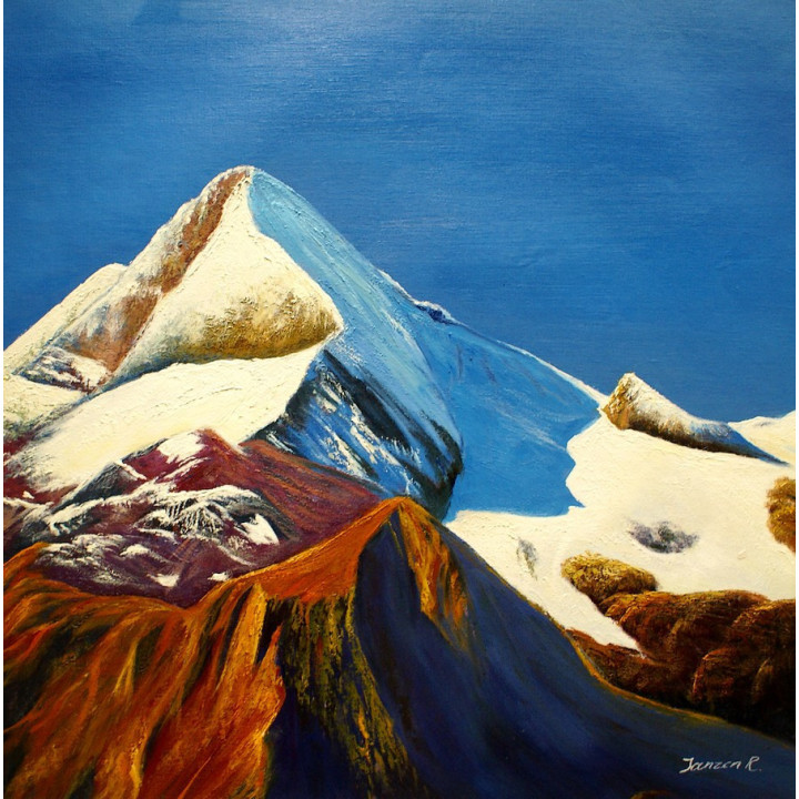 Ölbild Kitzsteinhorn in Kaprun, Bergspitze Gletscher HANDGEMALT 60x60cm 
