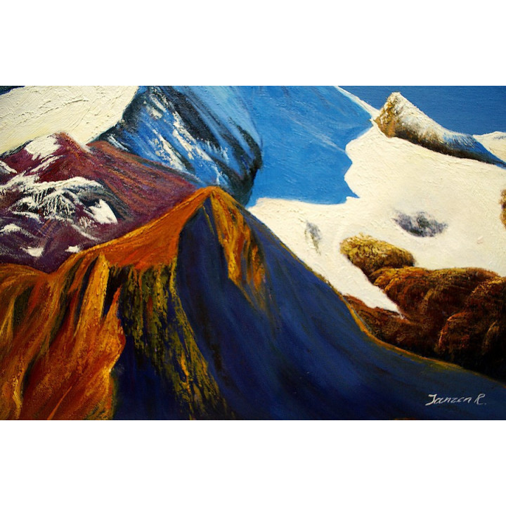 Ölbild Kitzsteinhorn in Kaprun, Bergspitze Gletscher HANDGEMALT 60x60cm 