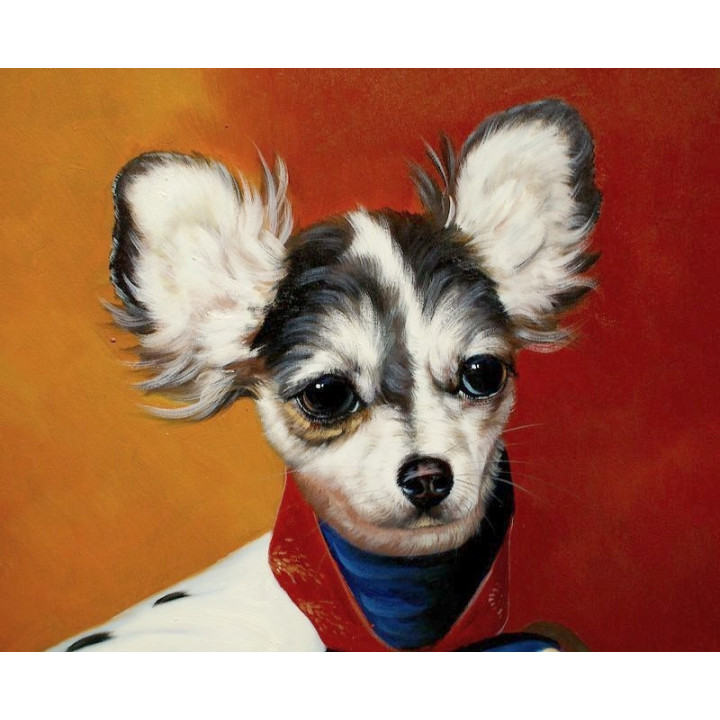 Chihuahua Hund im Anzug - handgemaltes Ölbild in 50x60cm