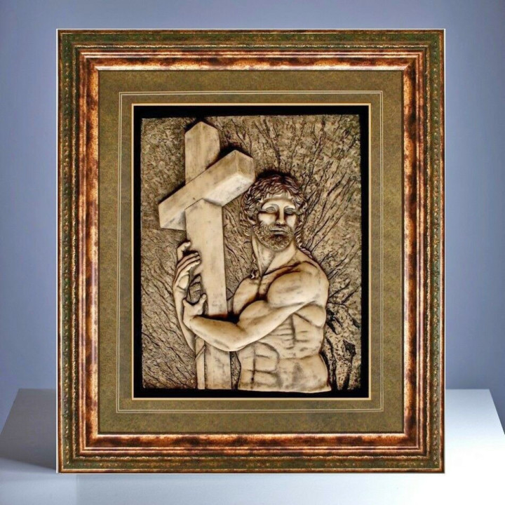 Reliefbild - Jesus mit Kreuz