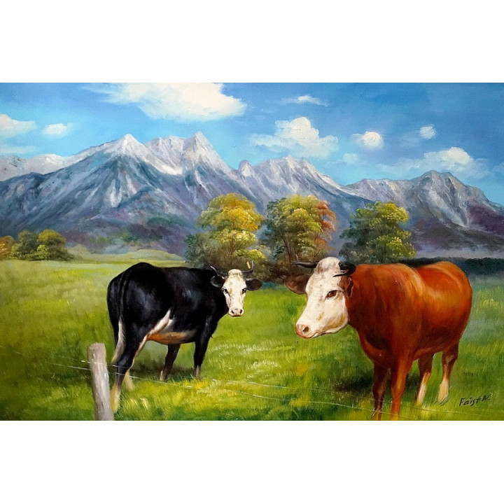 Kühe am Steinerne Meer - handgemaltes Ölbild in 60x90cm