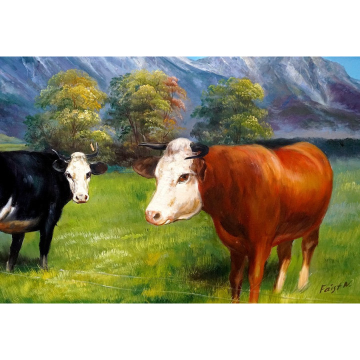 Kühe am Steinerne Meer - handgemaltes Ölbild in 60x90cm