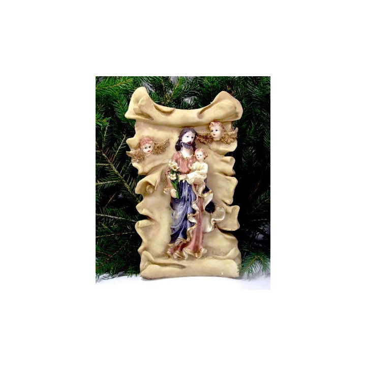 Weihnachtskrippe, Blockkrippe - Joseph und Jesuskind auf Schriftrolle