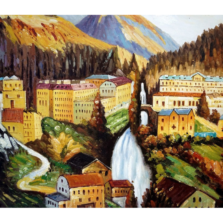 alte Ansicht v. Badgastein handgemaltes Ölbild in 50x60cm  -UNIKAT auf ÖL