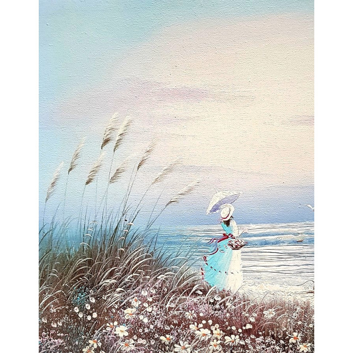 Lady am Strand- handgemaltes Ölbild in 38x33cm