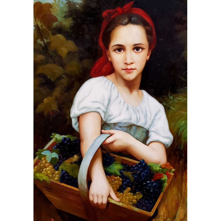 Mädchen bei Weinlese - handgemaltes Ölbild in 60x90cm v. William Bouguereau_11-95
