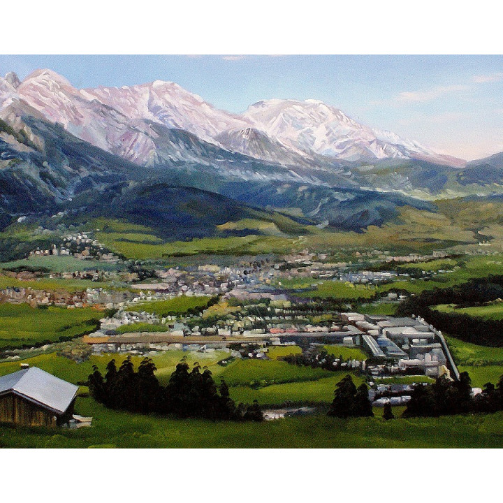 Saalfelden im Pinzgau mit Steinerne Meer - Sicht vom Biberg  - Ölgemälde