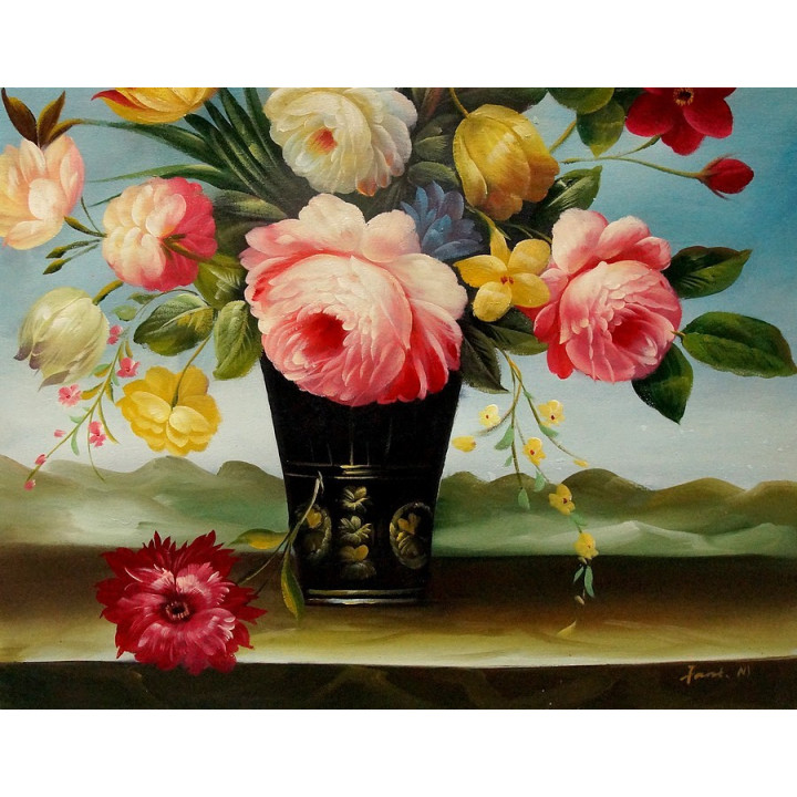 Blumenstrauß-1-149 - handgemaltes Ölbild in 60x90cm