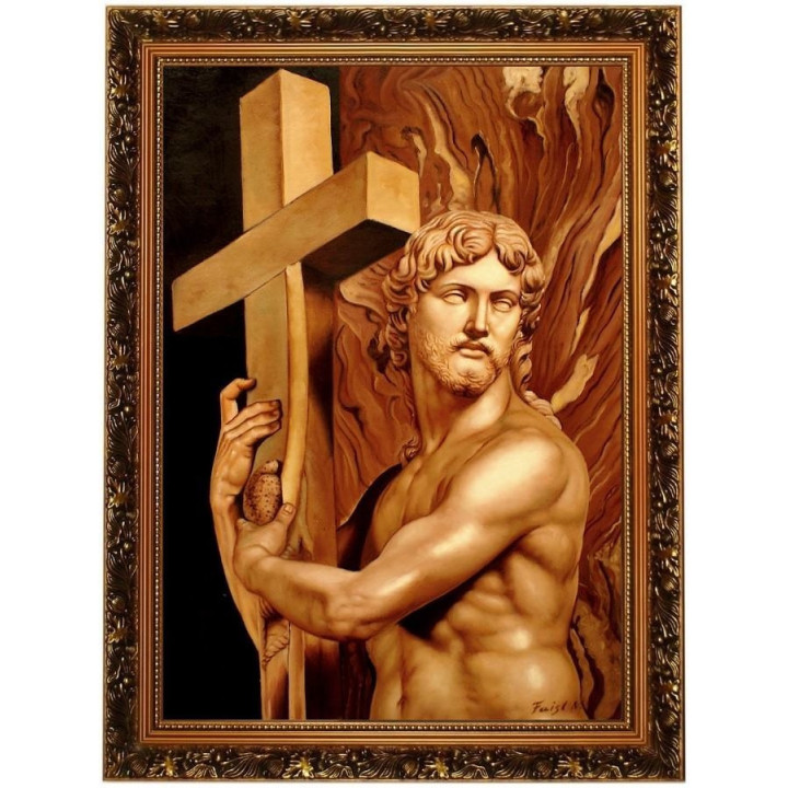 Jesus mit Kreuz - Ölgemälde handgemalt