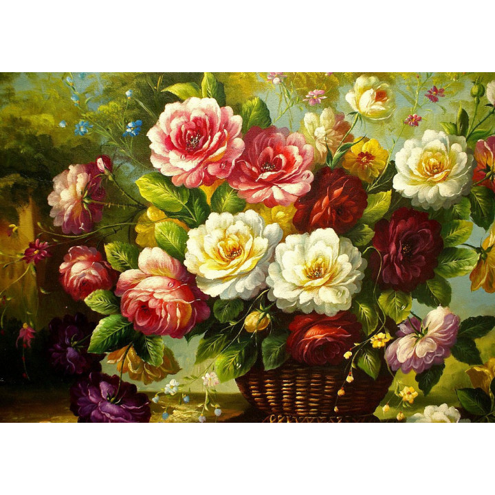 Blumengemälde - Rosen, Blumenkorb Ölgemälde - 60x90cm