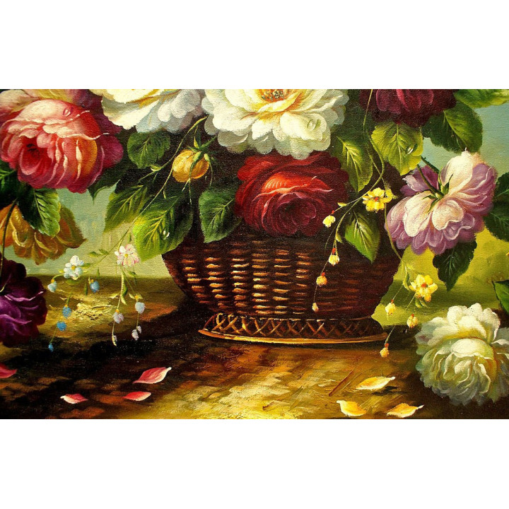 Blumengemälde - Rosen, Blumenkorb Ölgemälde - 60x90cm