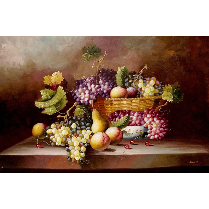 Stillleben - Ölgemälde Obst, Weintrauben, Pfirsiche- 60x90cm (verkauft)