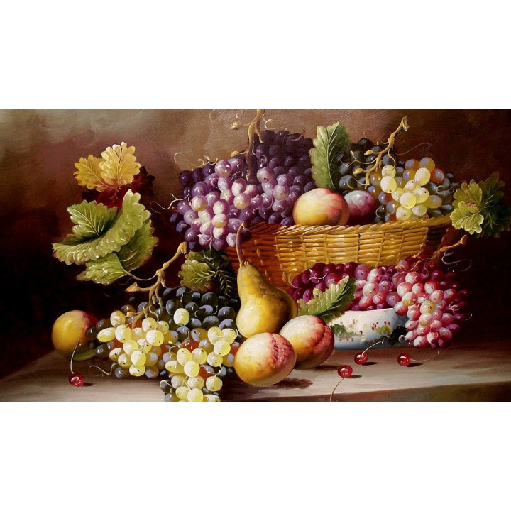 Stillleben - Ölgemälde Obst, Weintrauben, Pfirsiche- 60x90cm (verkauft)