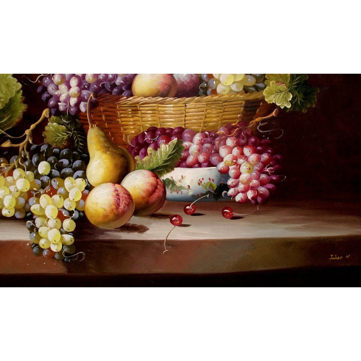 Stillleben - Ölgemälde Obst, Weintrauben, Pfirsiche- 60x90cm (verkauft)
