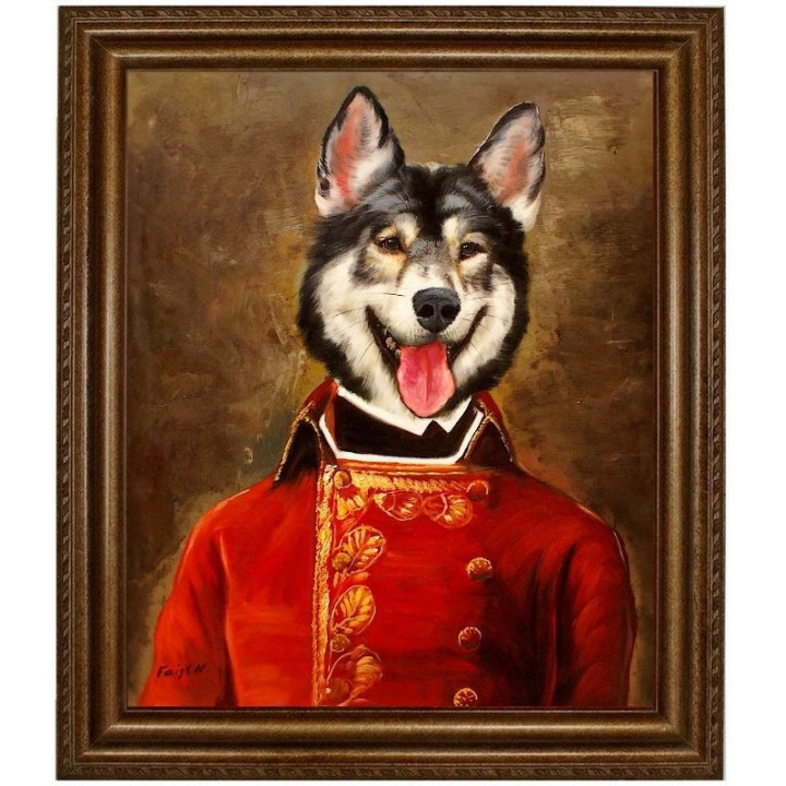 Malamute Hund im Anzug - handgemaltes Ölbild 