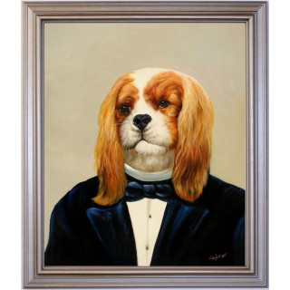 Cavalier Hund im Anzug - handgemaltes Ölbild in 50x60cm