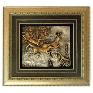Reliefbild - Hirsch und Rehe im Wald