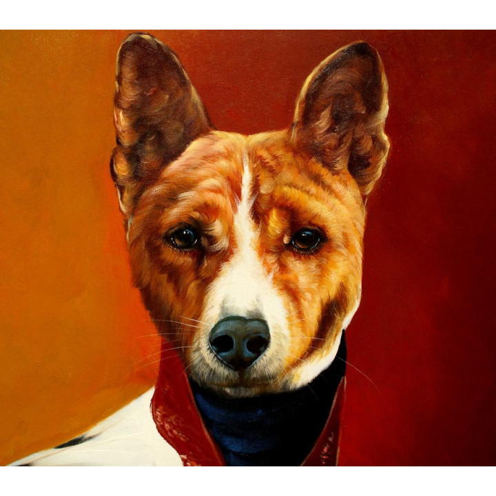 Basenji Hund im Anzug - handgemaltes Ölbild in 50x60cm