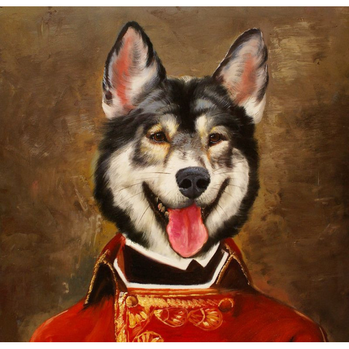 Alaskan Malamute Hund im Anzug - handgemaltes Ölbild in 50x60cm