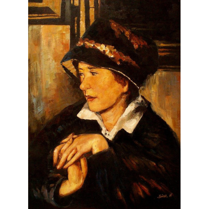 Faistauer Anton - Dame mit schwarzen Hut - handgemaltes Ölbild in 50x60cm