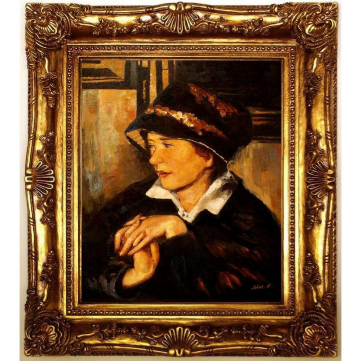 Faistauer Anton - Dame mit schwarzen Hut - handgemaltes Ölbild in 50x60cm